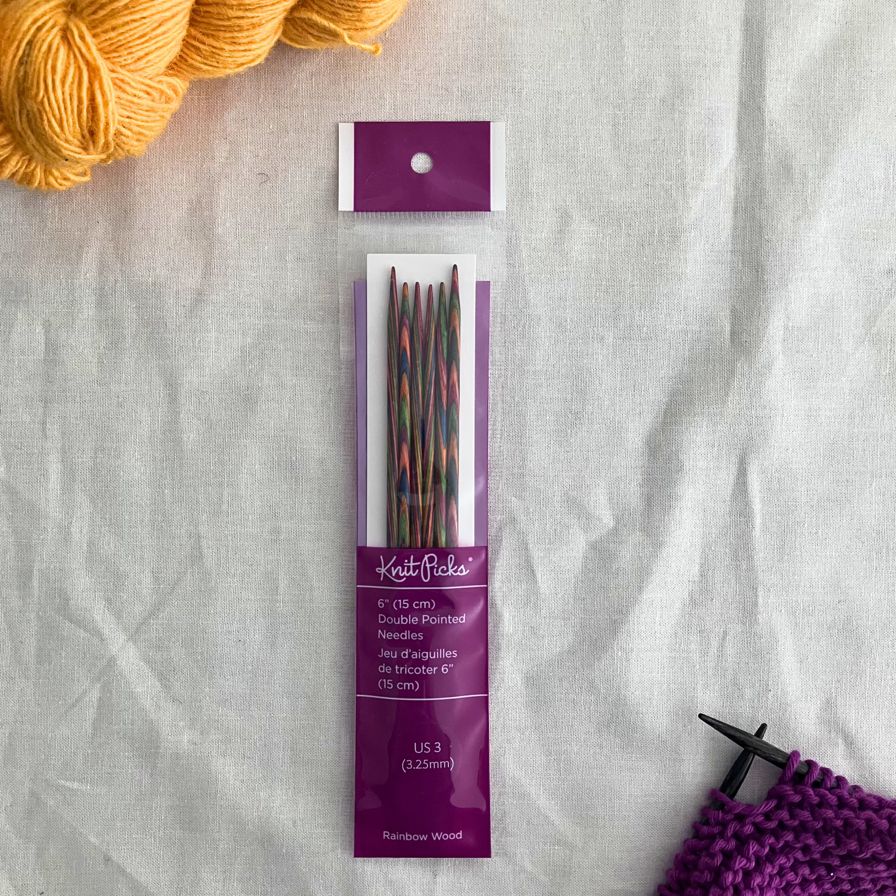 Rainbow Wood Double-Pointed Needles (6")