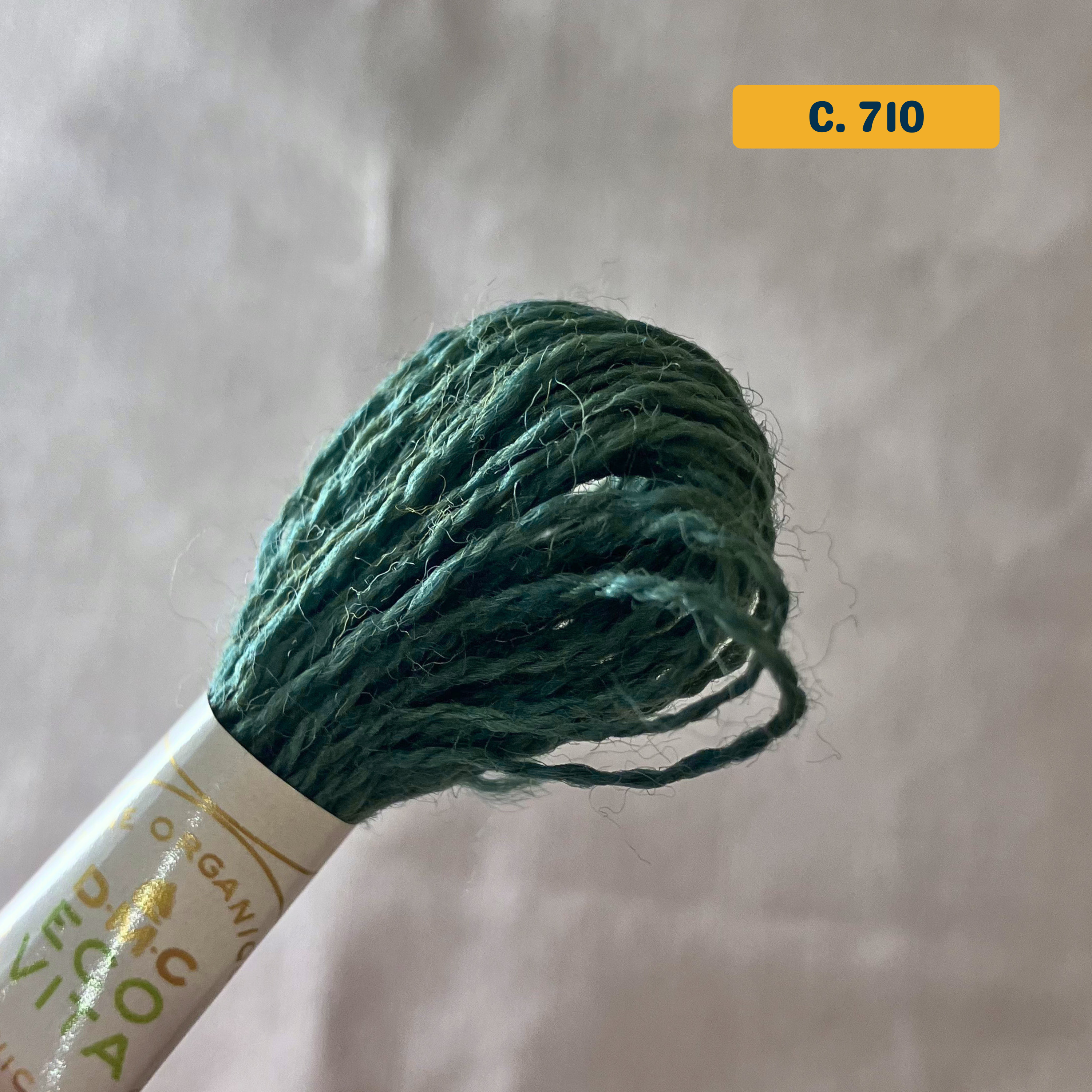 100% Organic Wool Thread — dark turquoise (710). Naturally-Dyed. 16m. 'Organic DMC ECO VITA' label visible. 