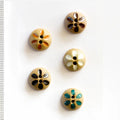 Handmade ceramic floral-geometric pattern buttons, set of 5, hand-painted stoneware, 0.8 in (2 cm), Incomparable Buttons
