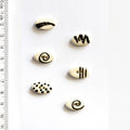 Handmade ceramic oval black & white geometric pattern buttons, set of 6, hand-painted stoneware, 0.75in (1.9cm), Incomparable Buttons
