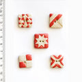 Handmade ceramic red & white quilt-inspired square buttons, set of 5, hand-painted stoneware, 0.75in (2cm), Incomparable Buttons
