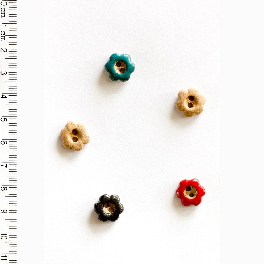 Handmade ceramic tiny flower buttons, set of 5, hand-painted stoneware, 0.4in (1cm), Incomparable Buttons