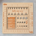 Katia 4-in-1 wooden measuring pack — knitting gauge tool with needle sizer, stitch counter, and ruler. Plastic-free.
