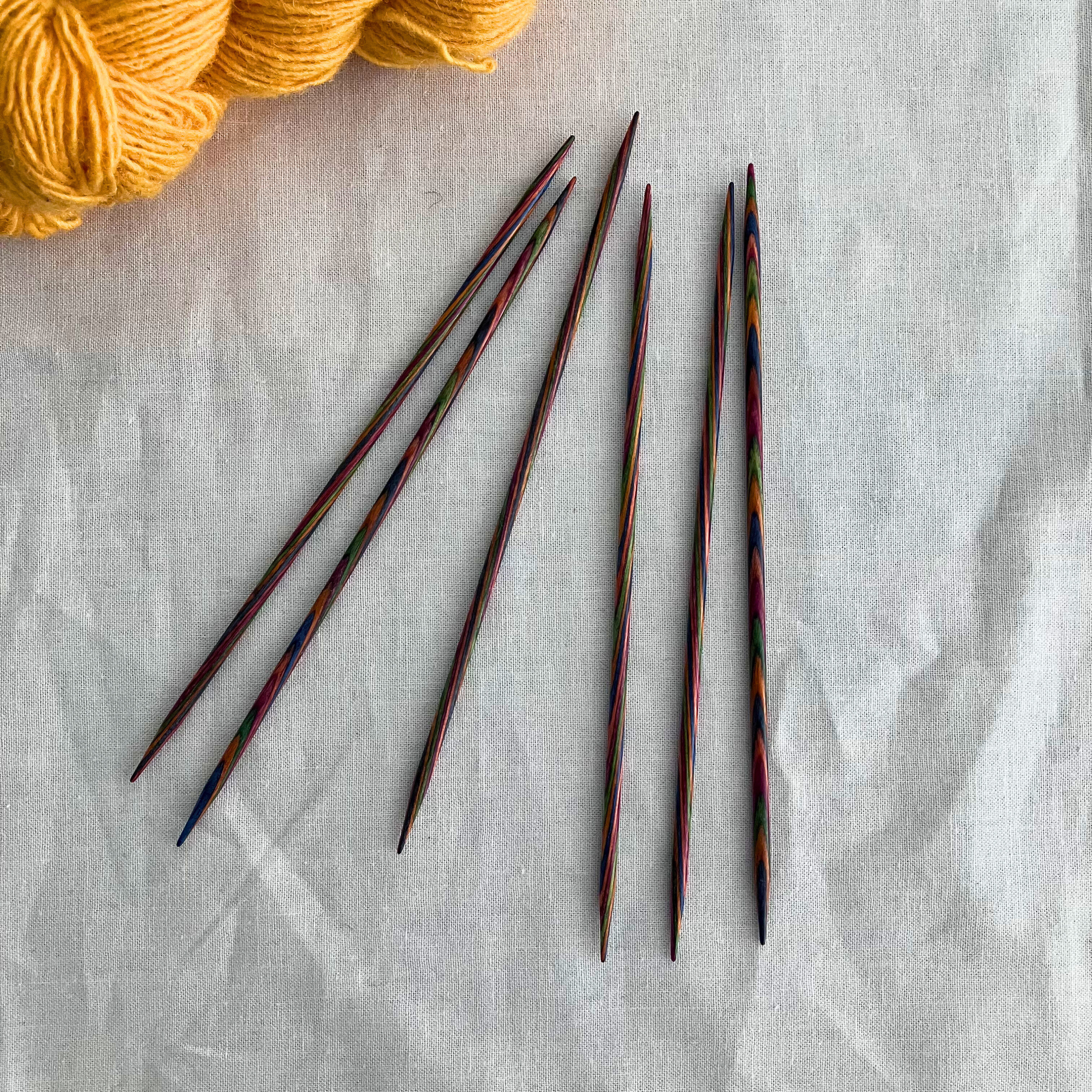 Knit Picks Rainbow Wood 6-inch double-pointed knitting needles – polished birchwood, set of 6