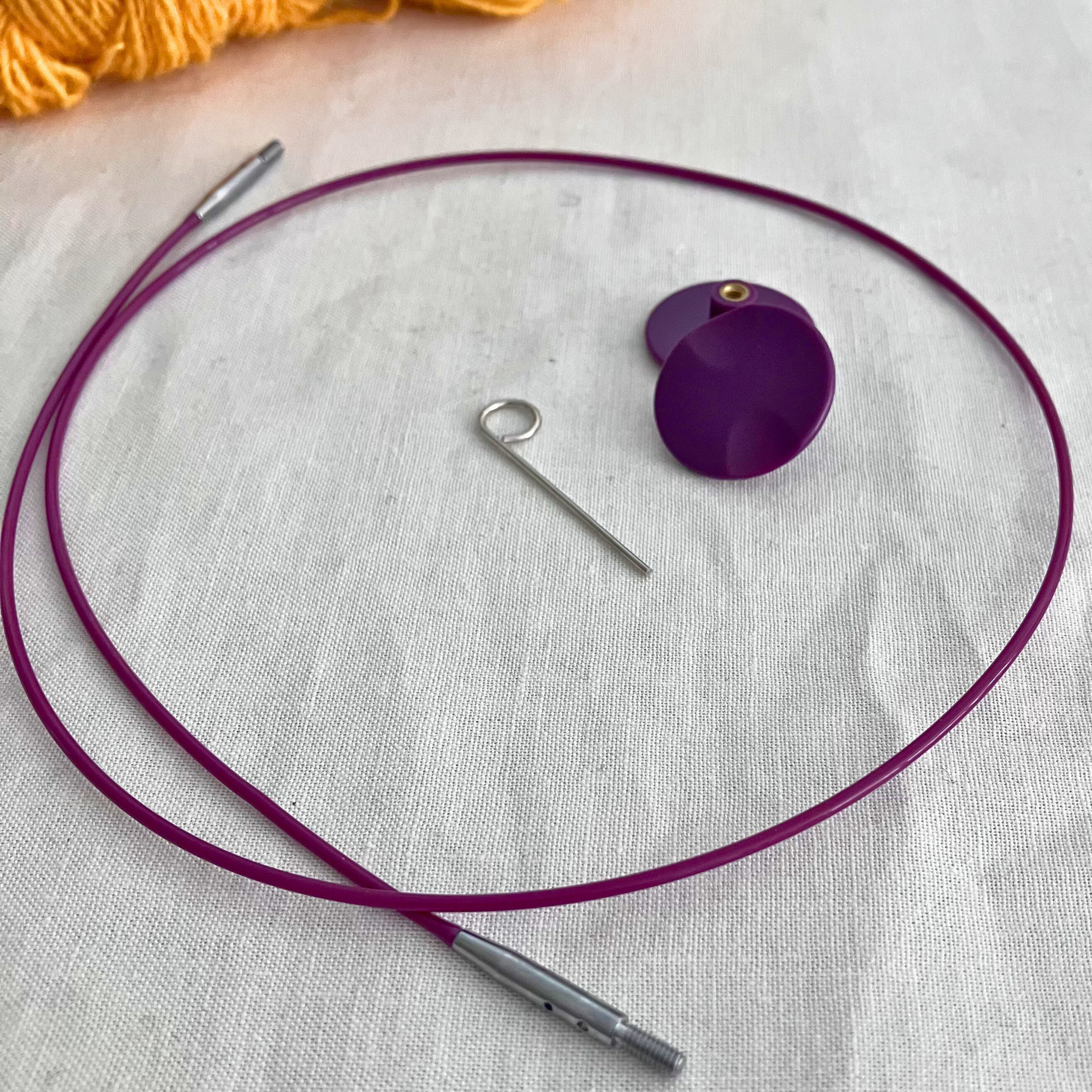 Knitting needle interchangeable cable close-up – flexible cord with locking connector