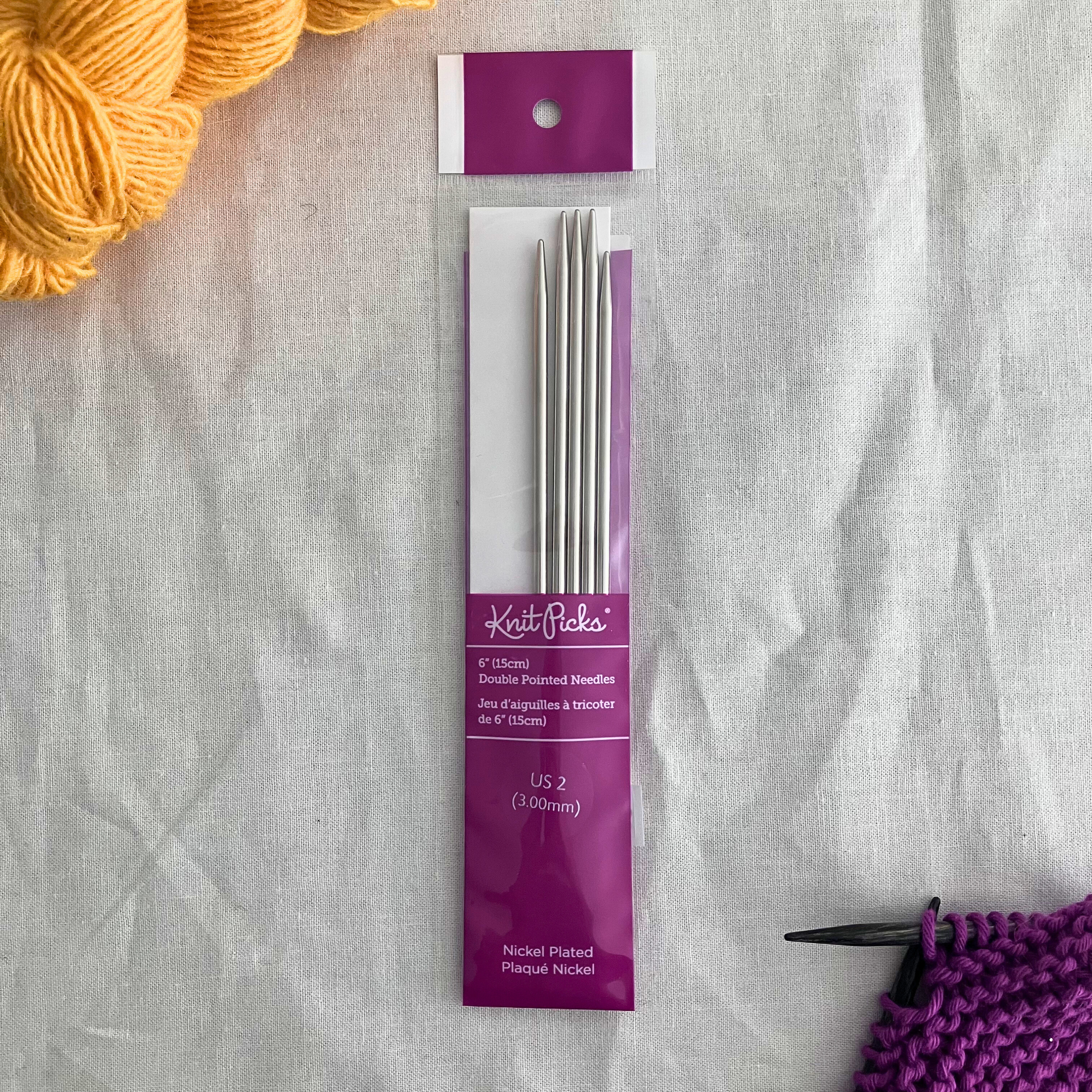 Knit Picks nickel-plated 6-inch double-pointed knitting needles – smooth, lightweight metal