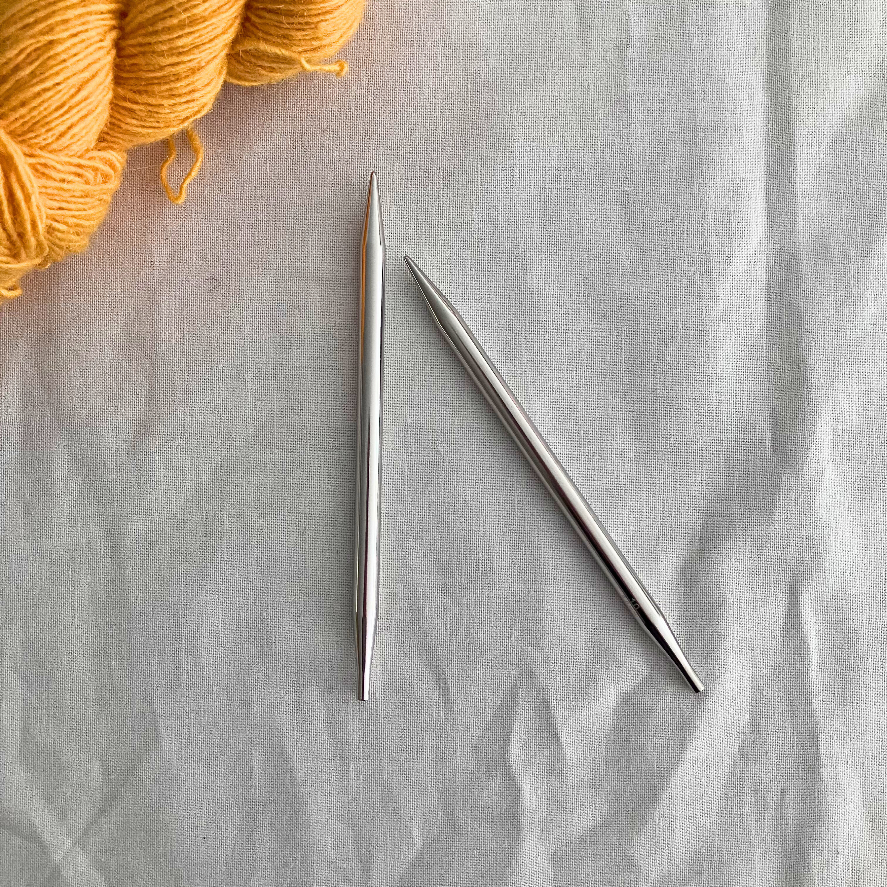 Knit Picks nickel-plated interchangeable tips – sharp tapered point, precision control