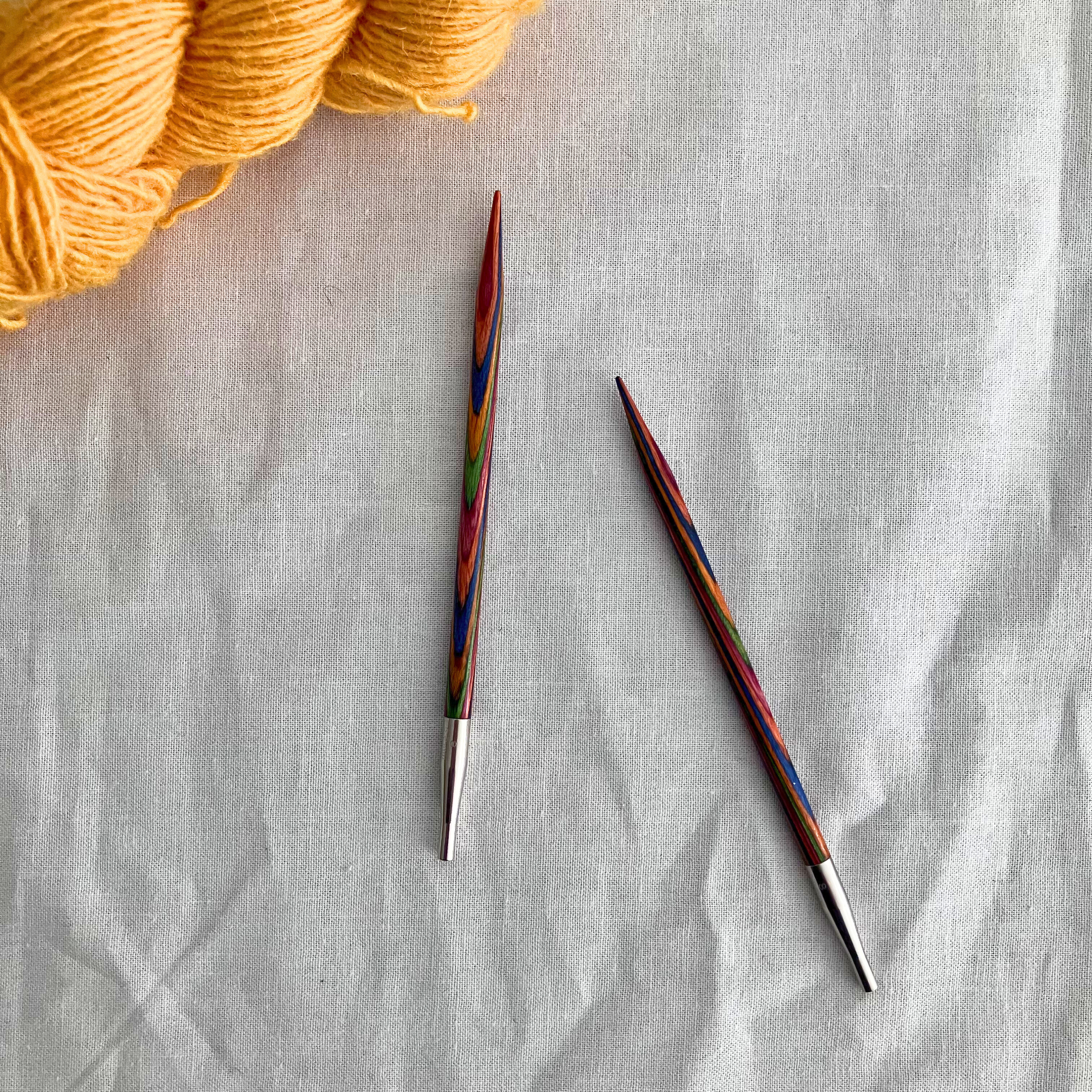 Knit Picks Rainbow Wood 5-inch interchangeable needle tips – polished laminated birch