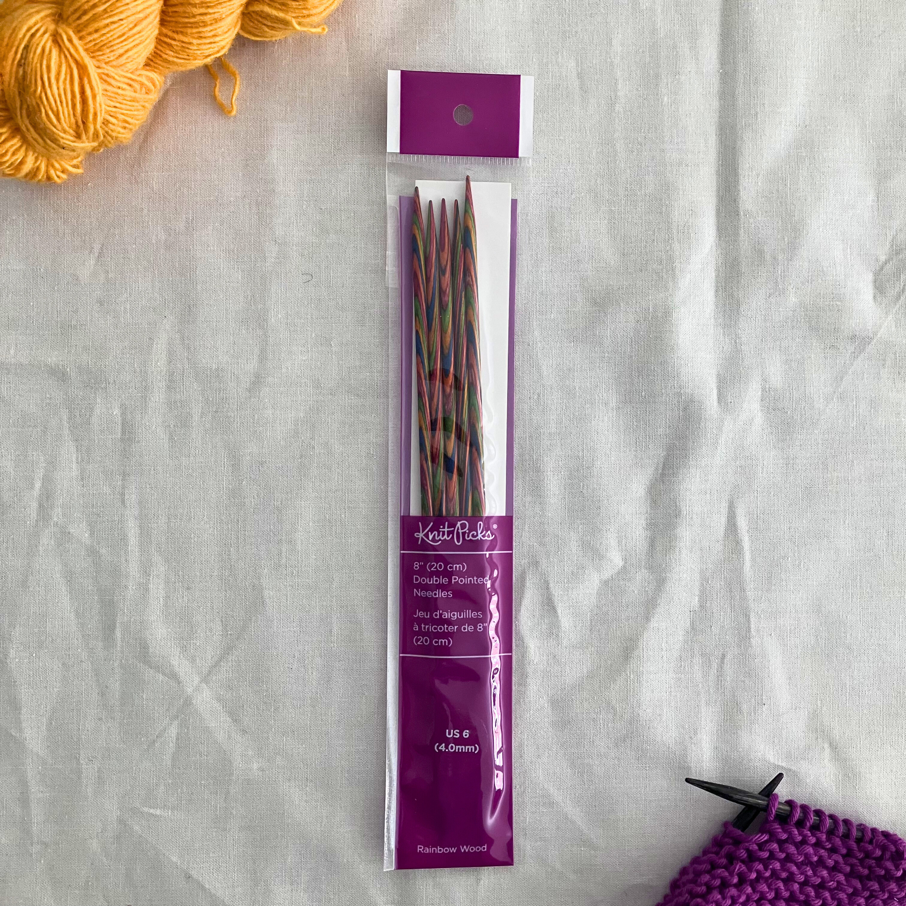 Knit Picks Rainbow Wood 8-inch double-pointed knitting needles – polished laminated birch