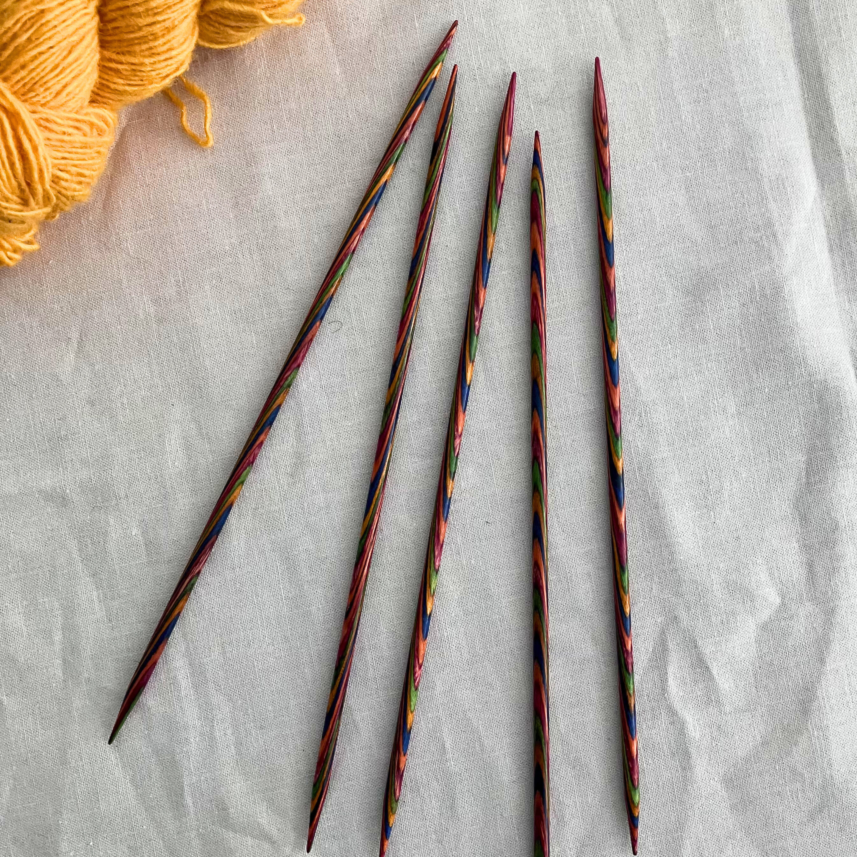 Knit Picks Rainbow Wood 8-inch DPNs – rainbow colours, smooth finish for slippery yarns