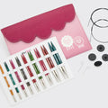 KnitPro Dreamz Deluxe interchangeable needle set – 5-inch birchwood tips, 9 sizes included. With pink envelope-style case.