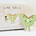 A DIY felt sewing kit box labeled 'Luna Moth - Papillon Lune' with a completed light green luna moth felt piece displayed in front on a white background.