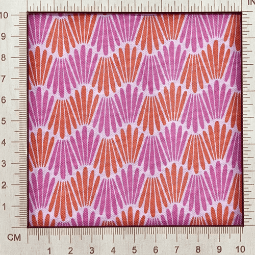 4"x4" scale — 100% cotton quilting fabric — fabric with pink & orange wavy lines. 44/45in width.