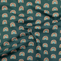 100% cotton quilting fabric — small rainbows on dark green. 43/44in width.