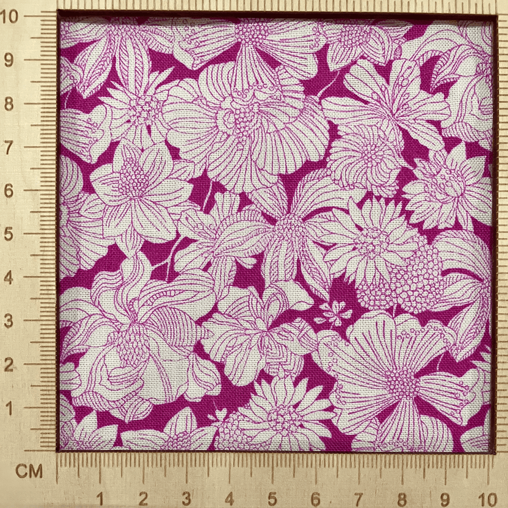 4"x4" scale — Liberty Fabrics Lasenby cotton — white flowers on bold pink. 44/45in width.