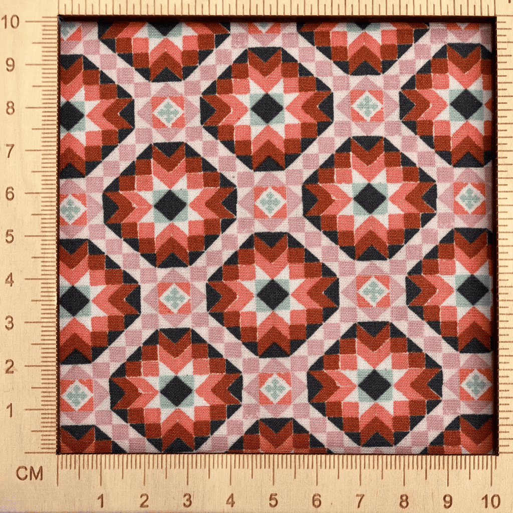4"x4" scale — 100% cotton quilting fabric — mosaic tile-inspired geometric pattern. 44/45in width.