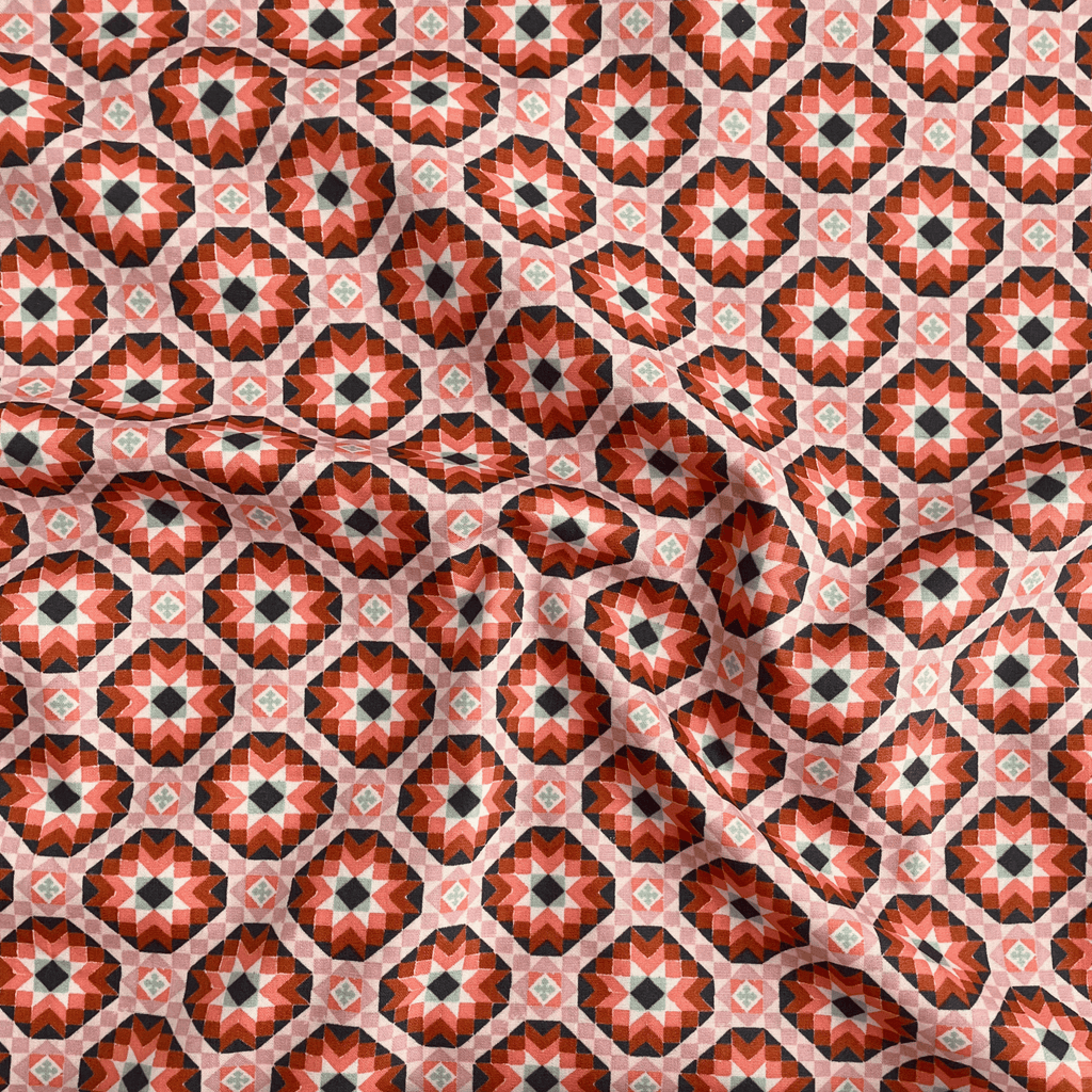 100% cotton quilting fabric — mosaic tile-inspired geometric pattern. 44/45in width.
