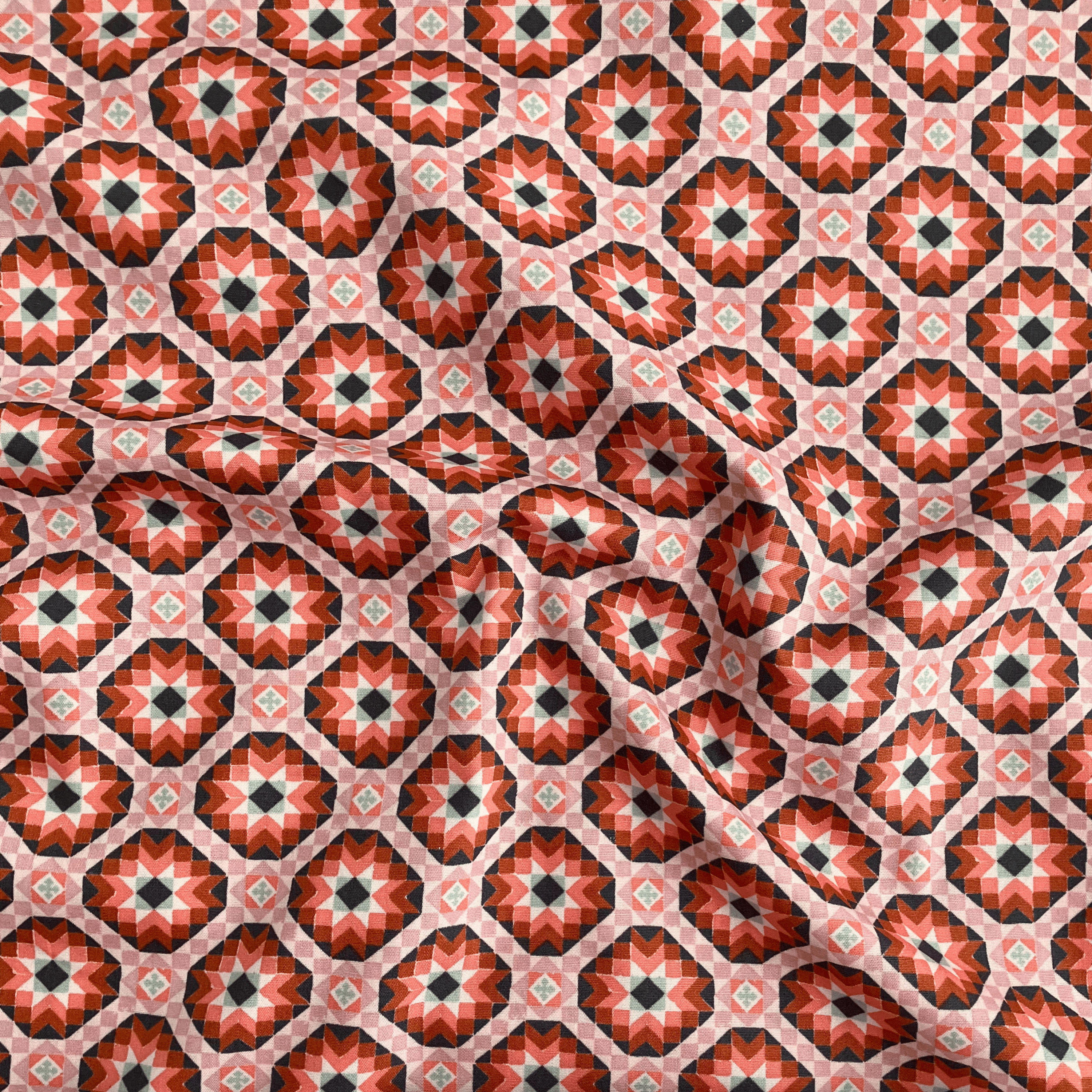 100% cotton quilting fabric — mosaic tile-inspired geometric pattern. 44/45in width.