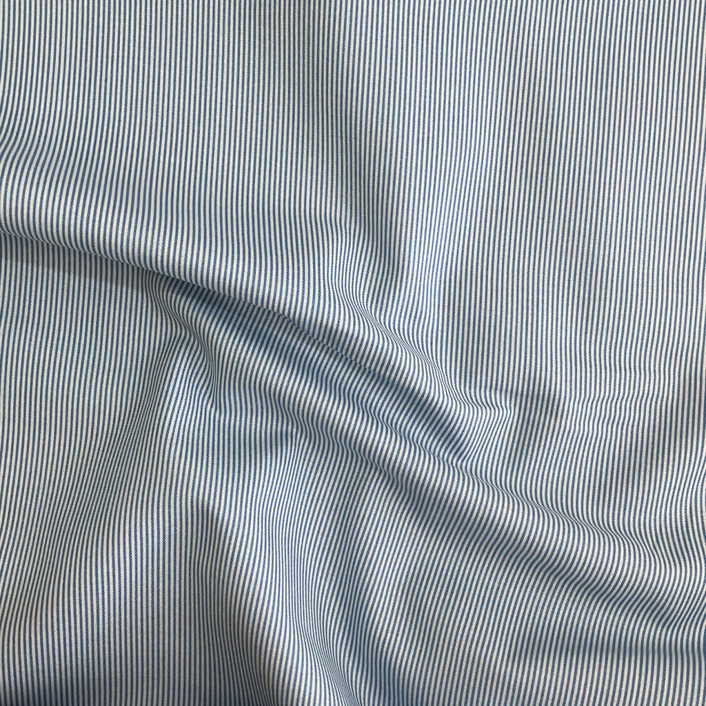 100% cotton quilting fabric — blue & white pin stripes. 44/45in width.