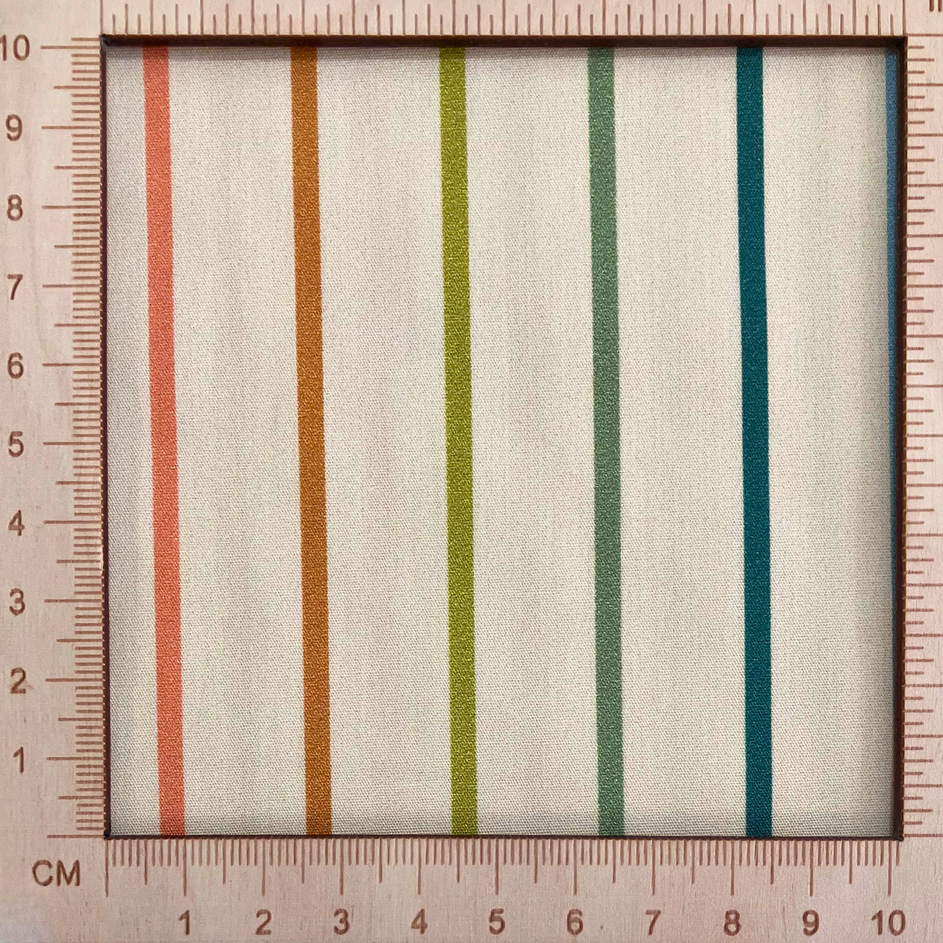 4"x4" scale — 100% cotton quilting fabric — pastel vertical stripes on beige. 44/45in width.