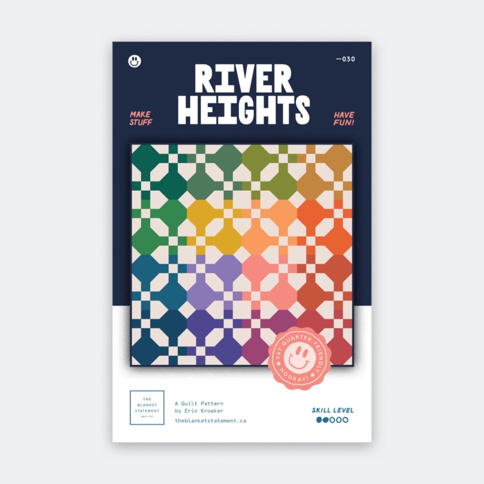 Front cover of River Heights quilt pattern booklet from The Blanket Statement. Fat Quarter Friendly.