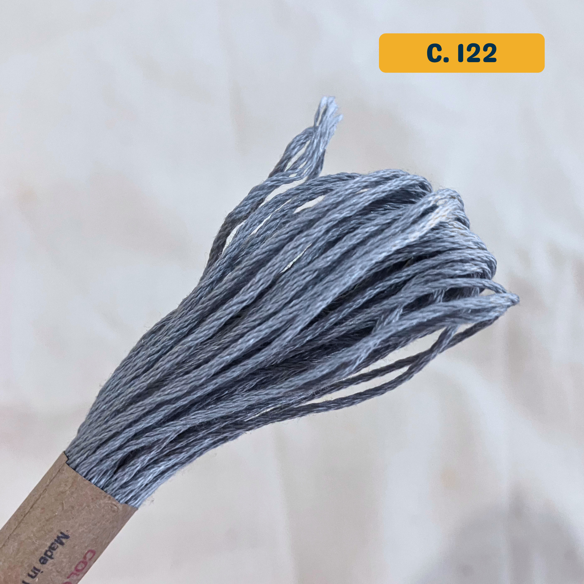 100% Cotton 6-Strand Embroidery Floss — light blue-grey (122 - Light Medium Grey). Hand-Dyed. 10m.