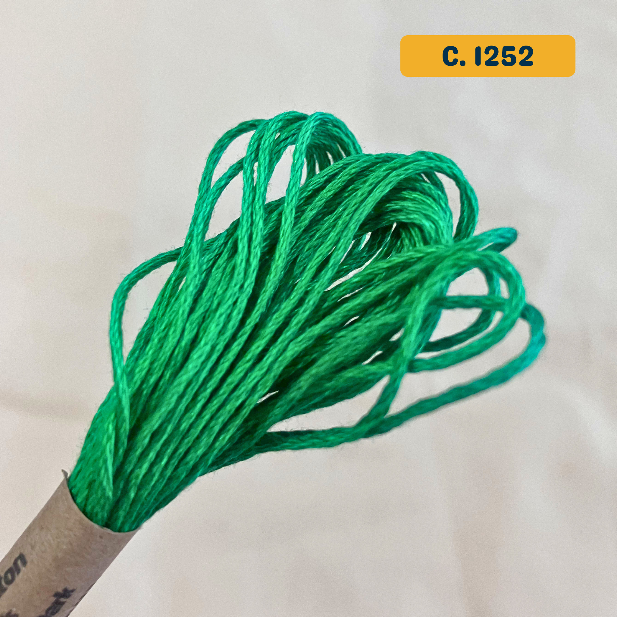 100% Cotton 6-Strand Embroidery Floss — vibrant green (1252 - Rich Green Dark). Hand-Dyed. 10m.
