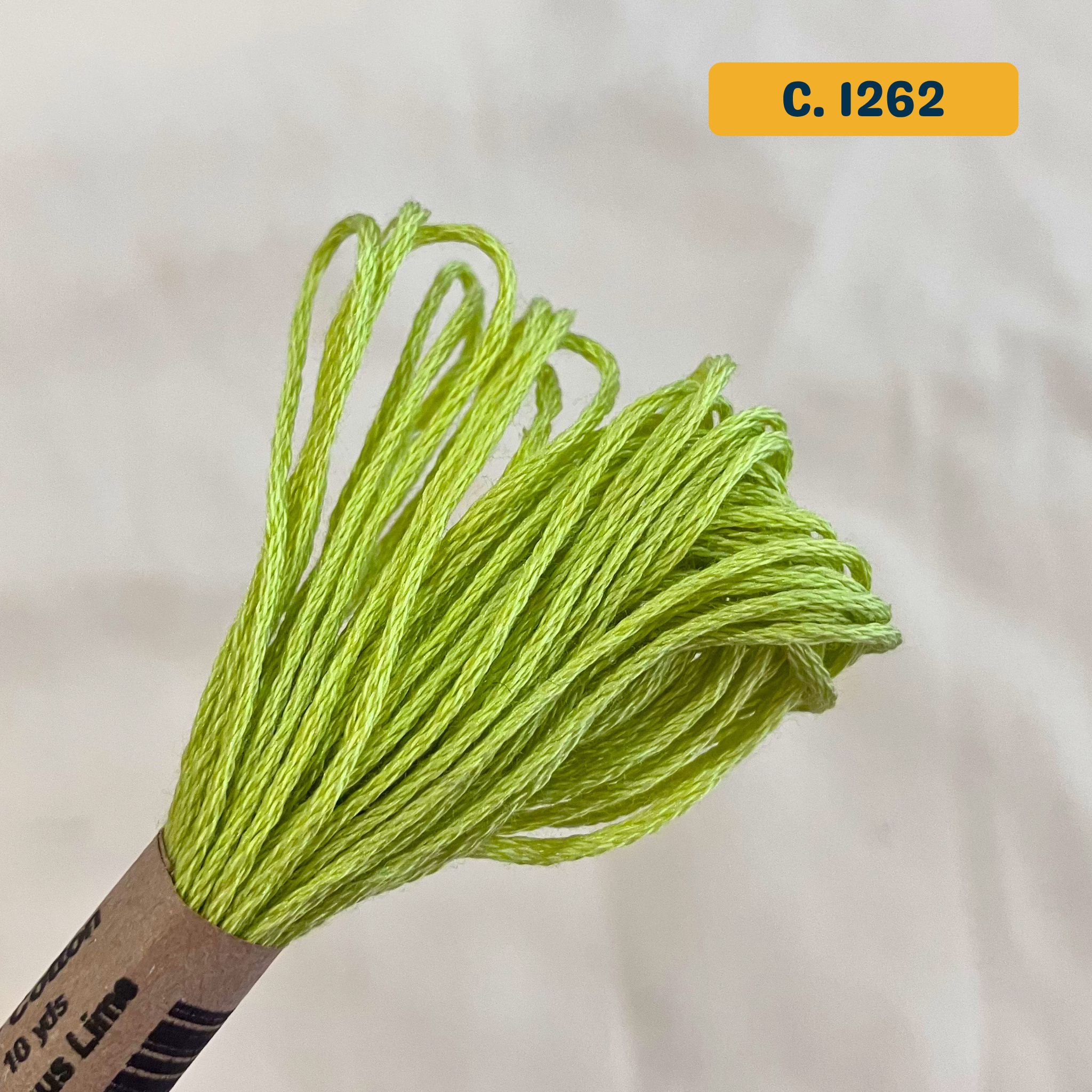 100% Cotton 6-Strand Embroidery Floss — bright yellow-green (1262 - Luminous Lime). Hand-Dyed. 10m.
