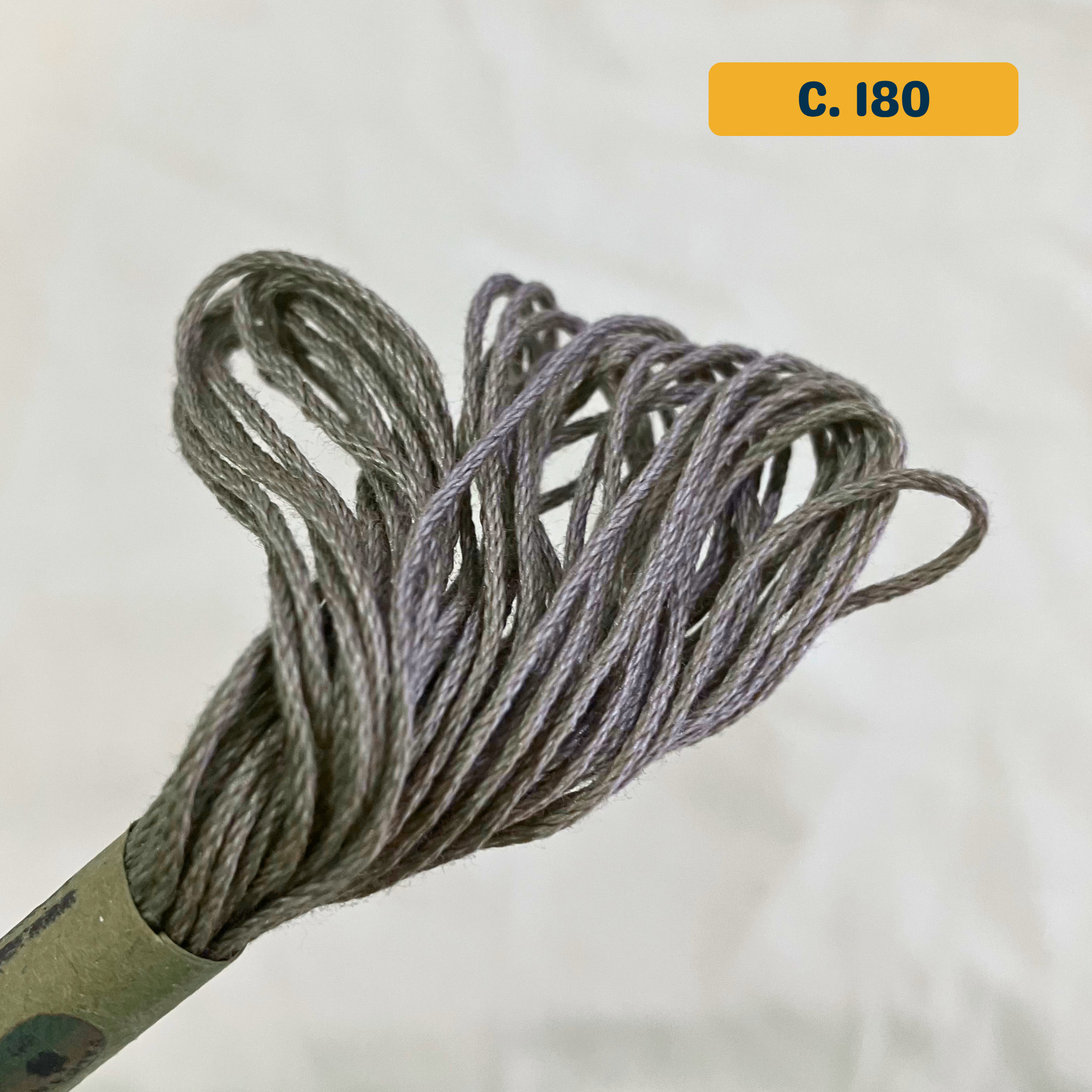 100% Cotton 6-Strand Embroidery Floss — green-grey (180 - Olive Stone Medium Grey). Hand-Dyed. 10m.