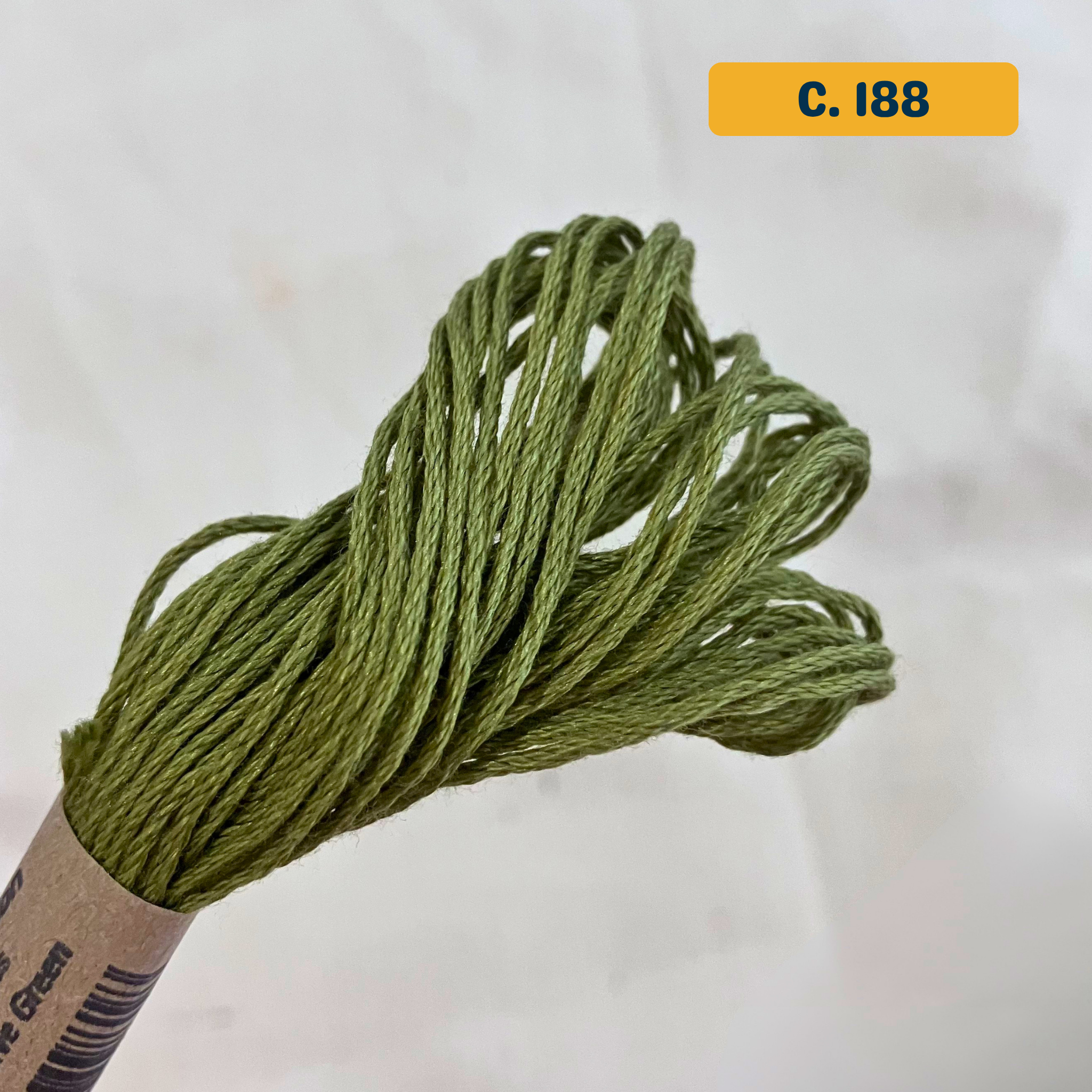 100% Cotton 6-Strand Embroidery Floss — green (188 - Soft Olive Green). Hand-Dyed. 10m.