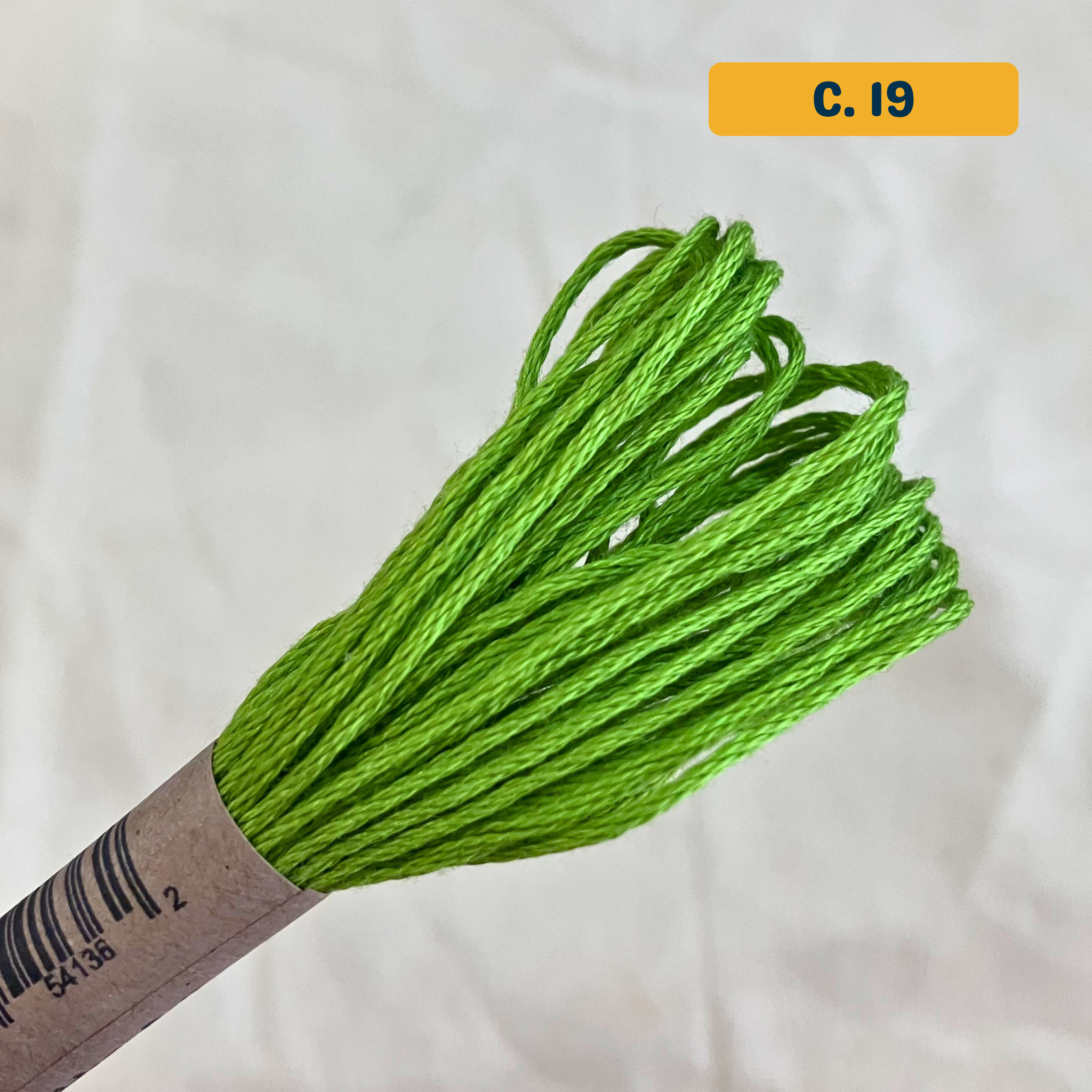 100% Cotton 6-Strand Embroidery Floss — vibrant green (19 - Deep Lime). Hand-Dyed. 10m.