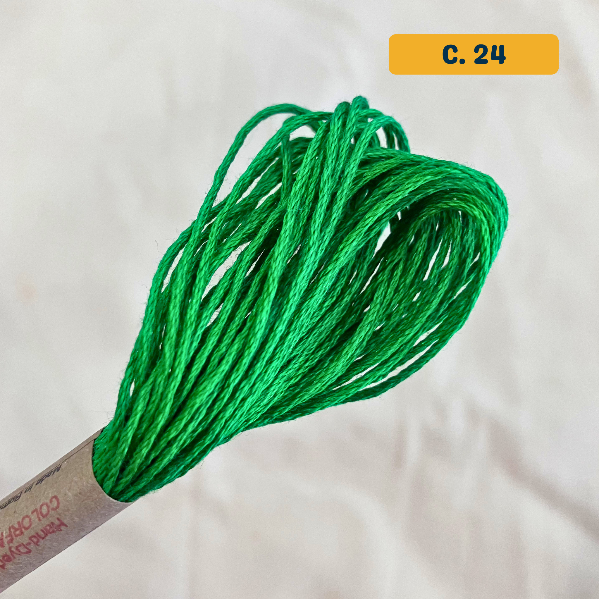 100% Cotton 6-Strand Embroidery Floss — bright green (24 - Fresh Grass). Hand-Dyed. 10m.