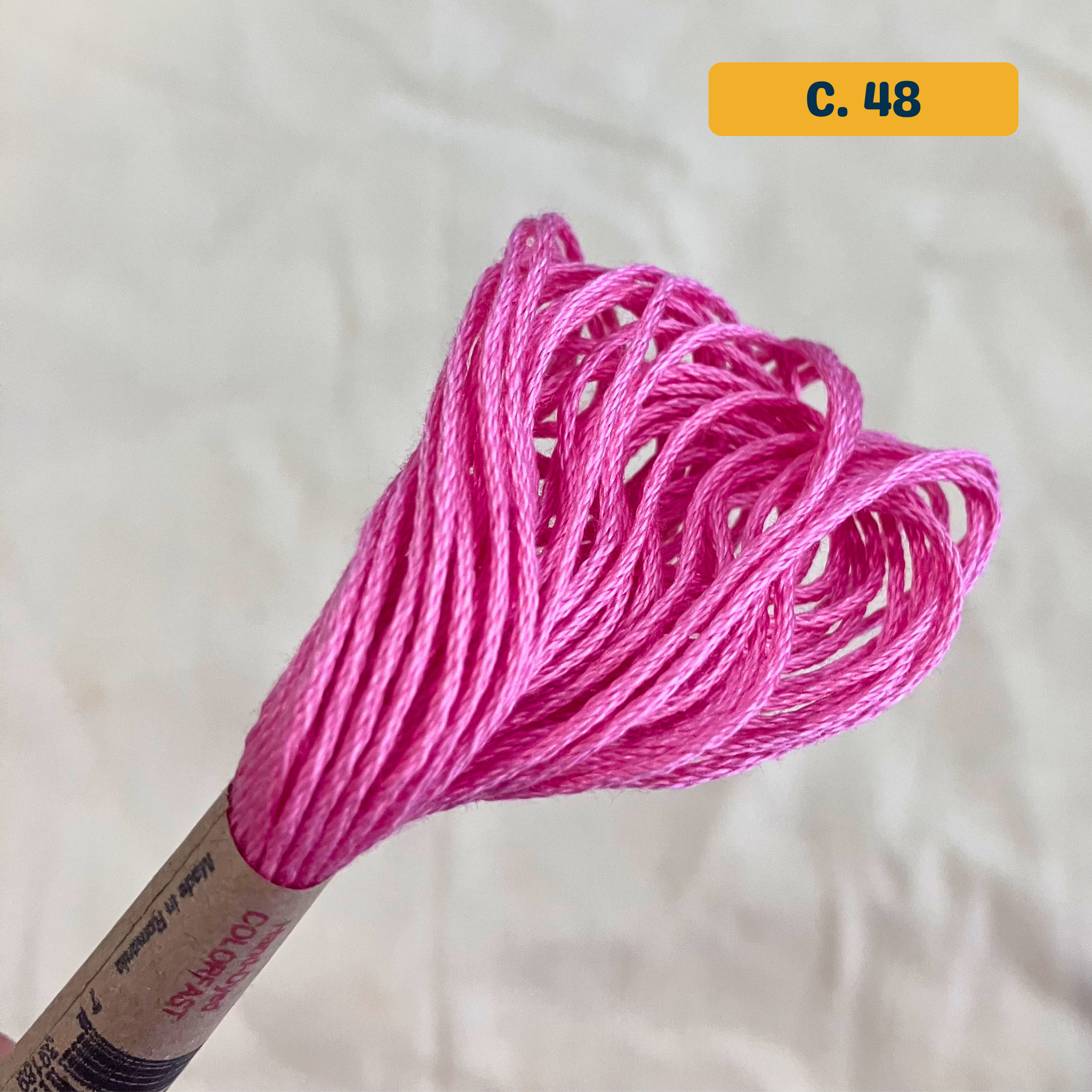 100% Cotton 6-Strand Embroidery Floss — bright pink (48 - Baby Pink Medium Dark). Hand-Dyed. 10m.