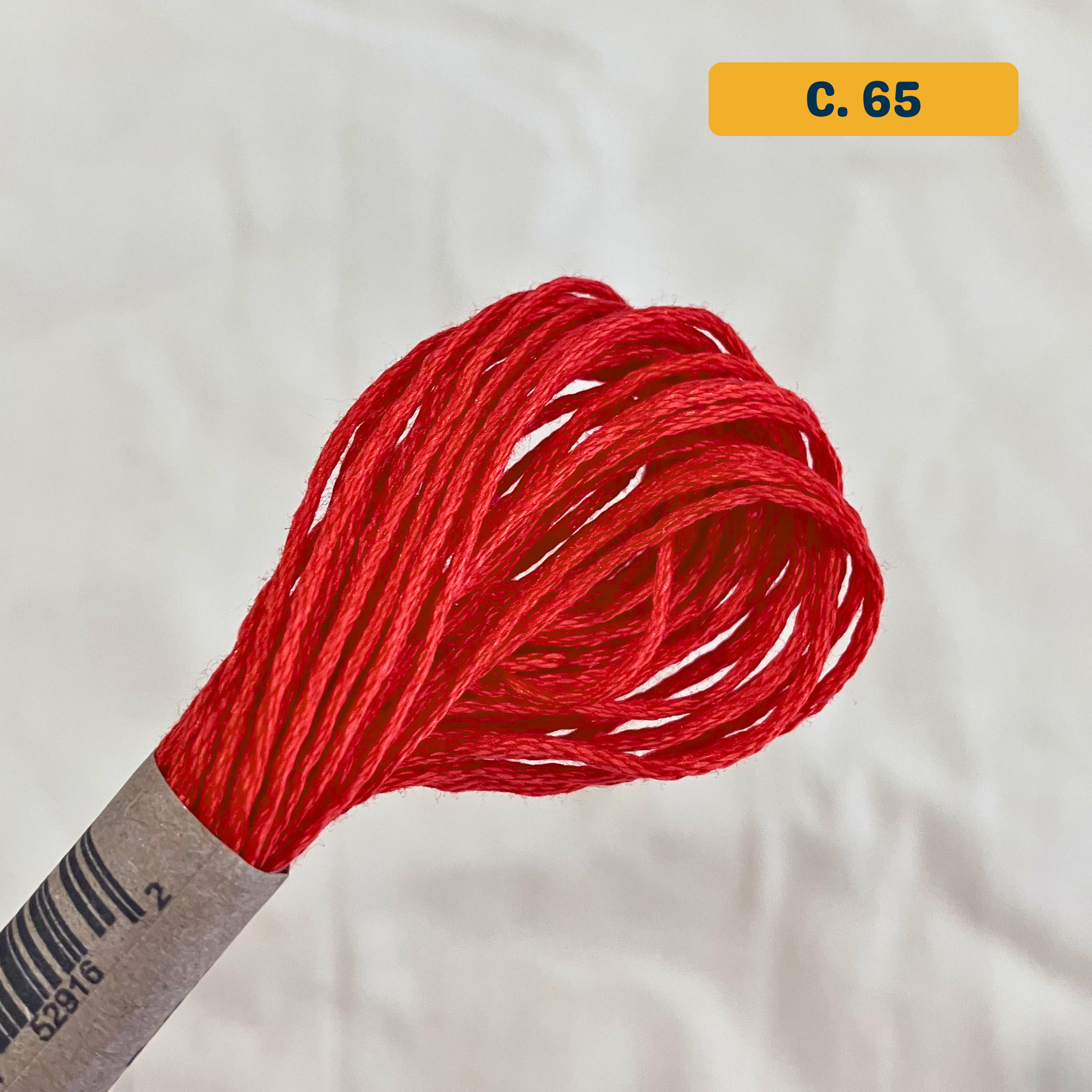100% Cotton 6-Strand Embroidery Floss — bright red-orange (65 - Orange Red). Hand-Dyed. 10m.