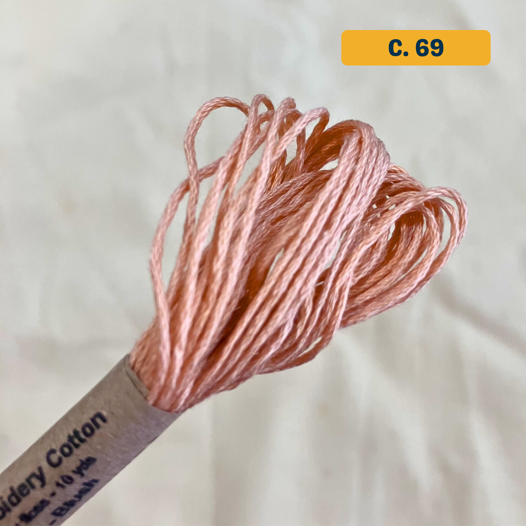 100% Cotton 6-Strand Embroidery Floss — pale orange-pink (69 - Blush). Hand-Dyed. 10m.