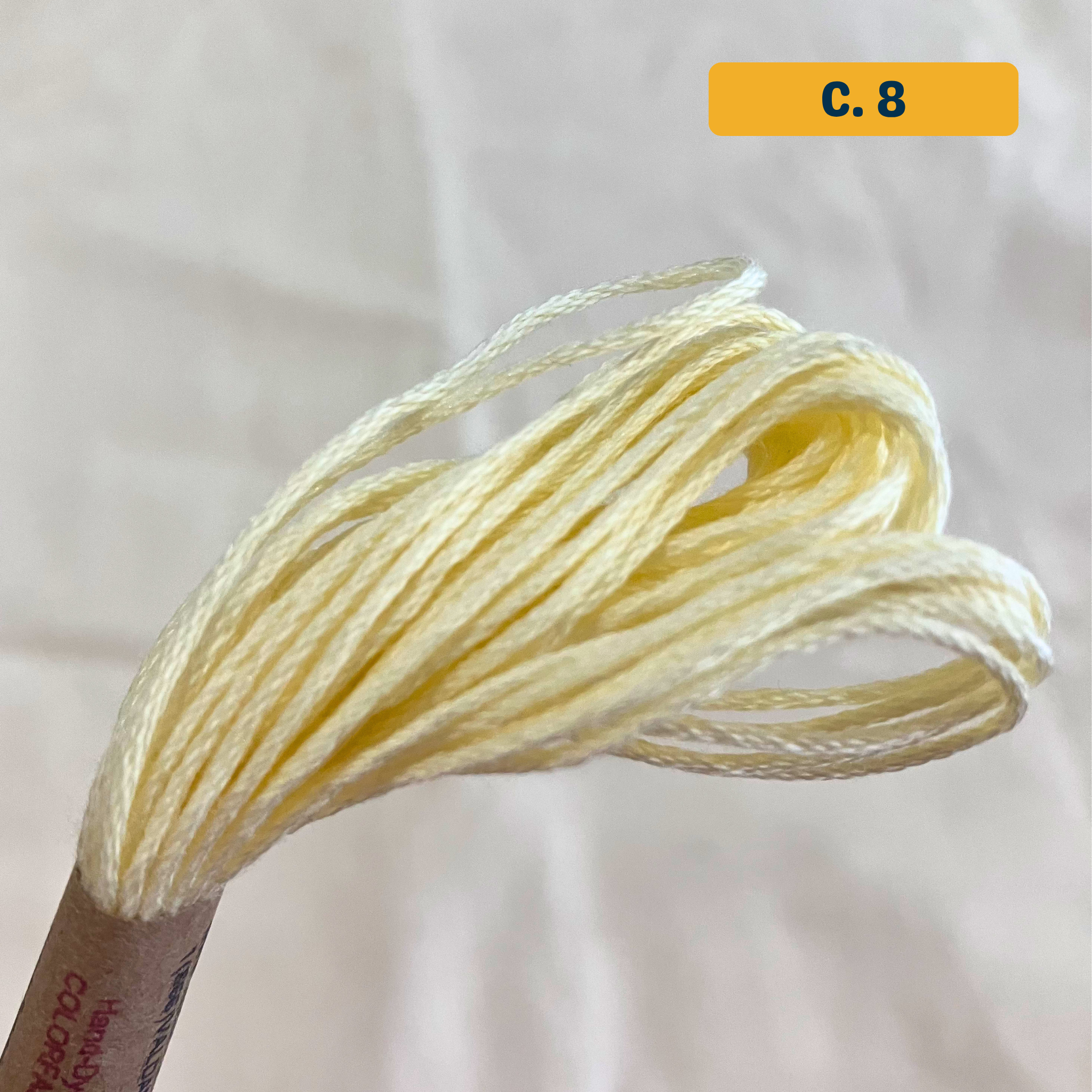 100% Cotton 6-Strand Embroidery Floss — pale yellow (8 - Easter). Hand-Dyed. 10m.