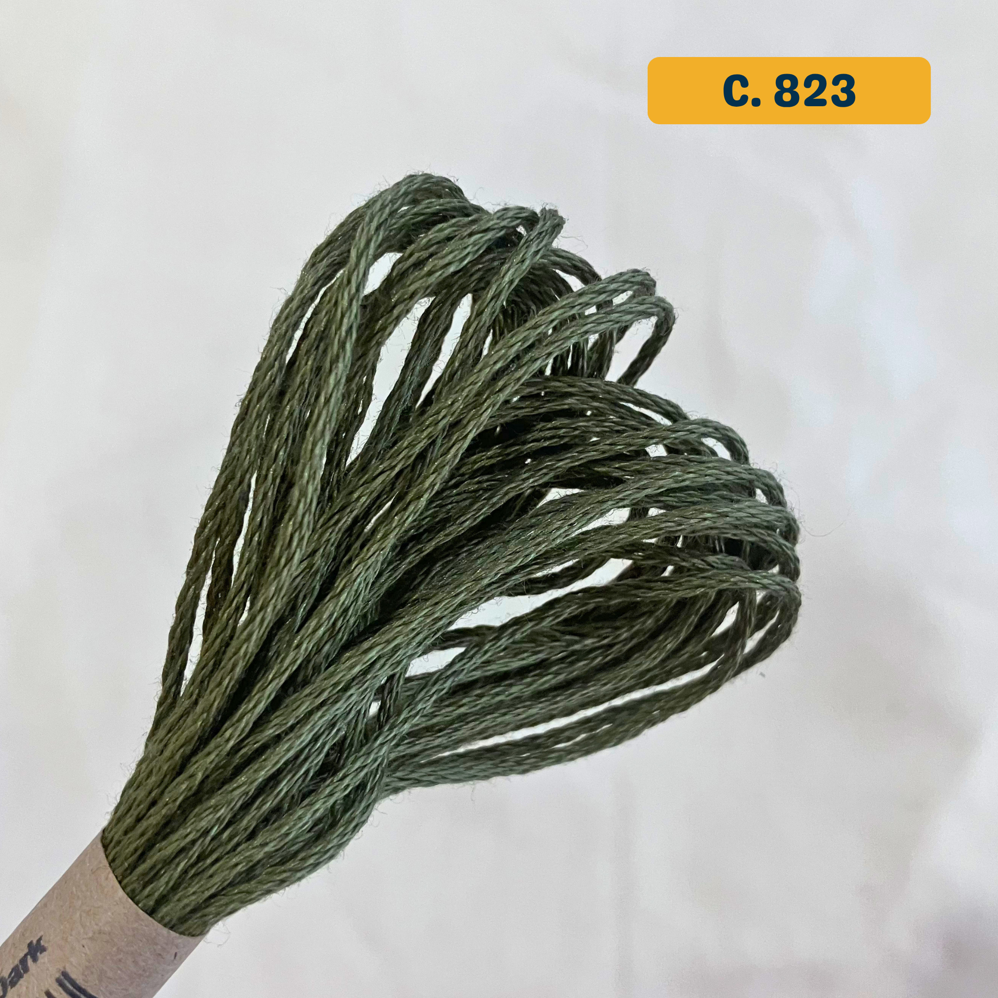 100% Cotton 6-Strand Embroidery Floss — grey-green (823 - Olive Green Dark). Hand-Dyed. 10m.