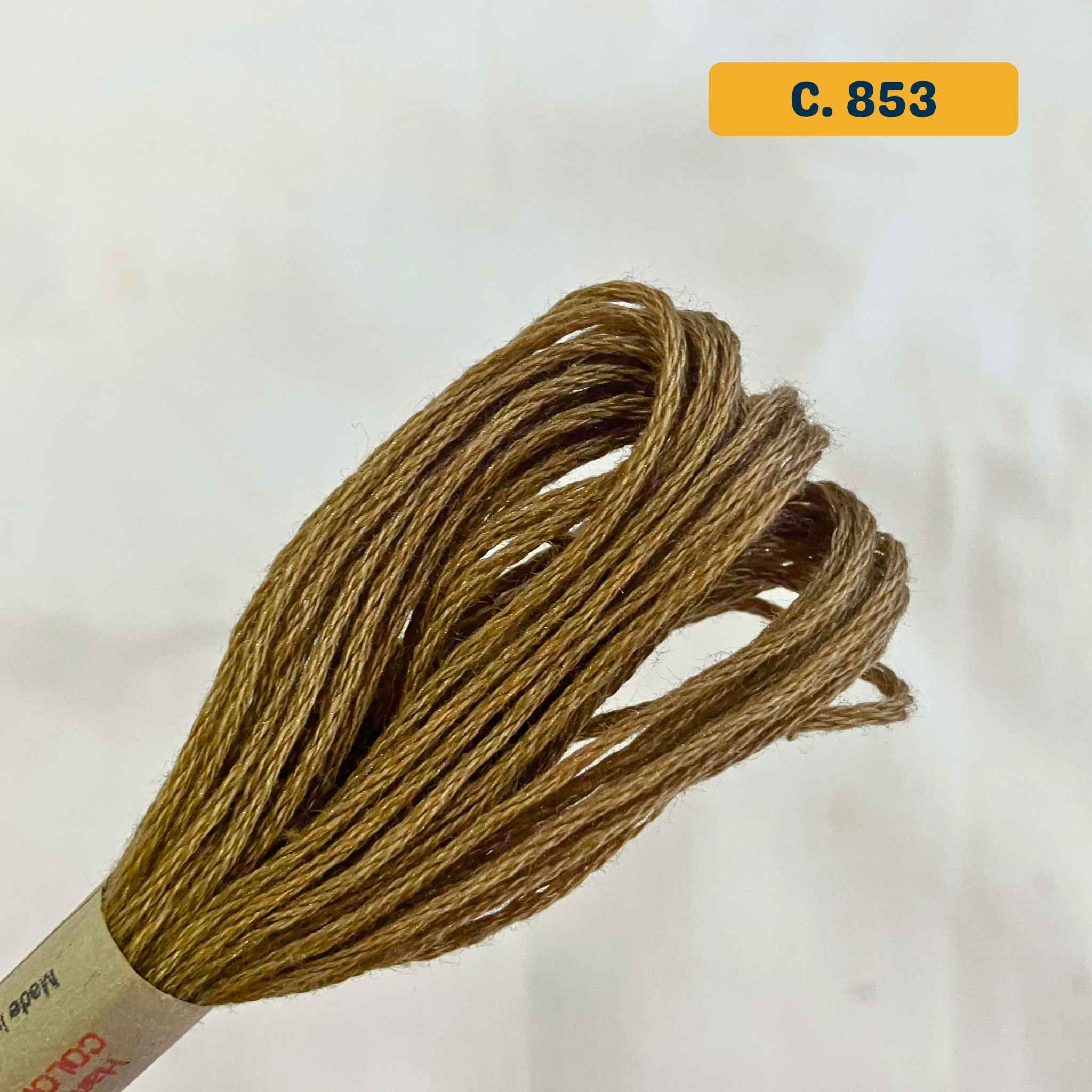 100% Cotton 6-Strand Embroidery Floss — green-brown (853 - Antique Gold Dark). Hand-Dyed. 10m.