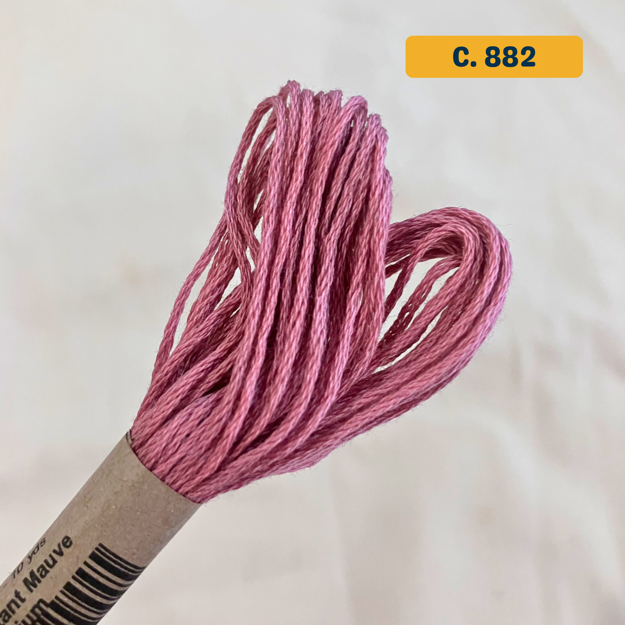 100% Cotton 6-Strand Embroidery Floss — pink (882 - Distant Mauve Medium). Hand-Dyed. 10m.