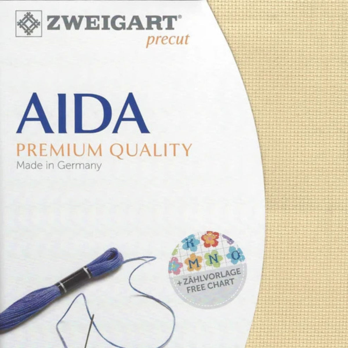 Zweigart 14-count Aida cloth in Beige (3130), 100% cotton cross stitch fabric, 48 × 53 cm precut