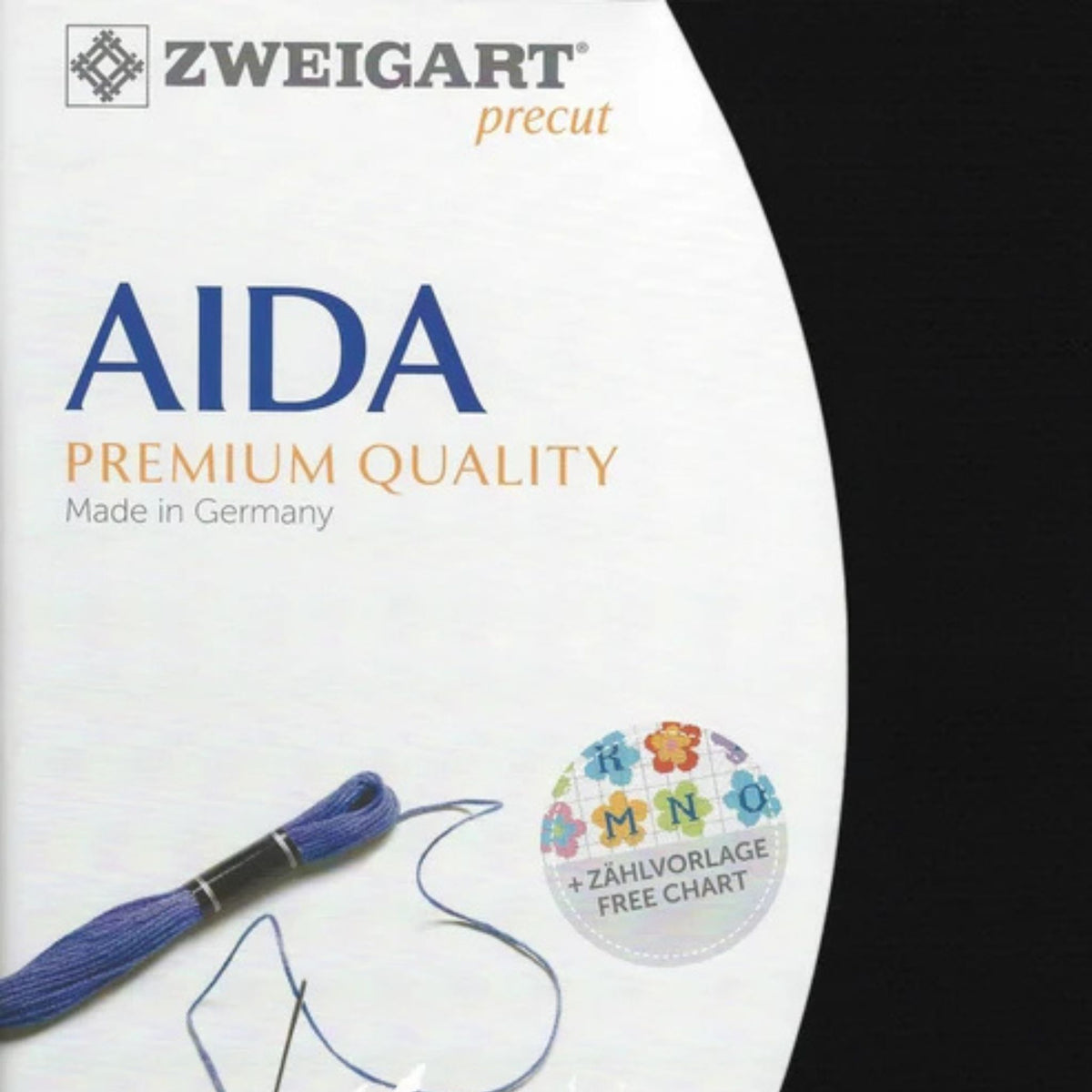Zweigart 14-count Aida cloth in Black (780), 100% cotton cross stitch fabric, 48 × 53 cm precut