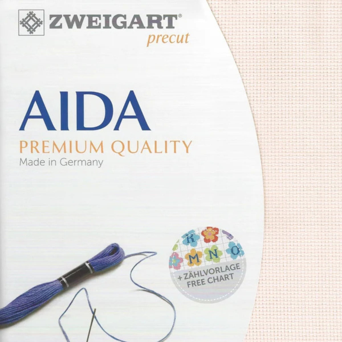 Zweigart 14-count Aida cloth in Bo-Peep Pink (pale pink) (4110), 100% cotton cross stitch fabric, 48 × 53 cm precut
