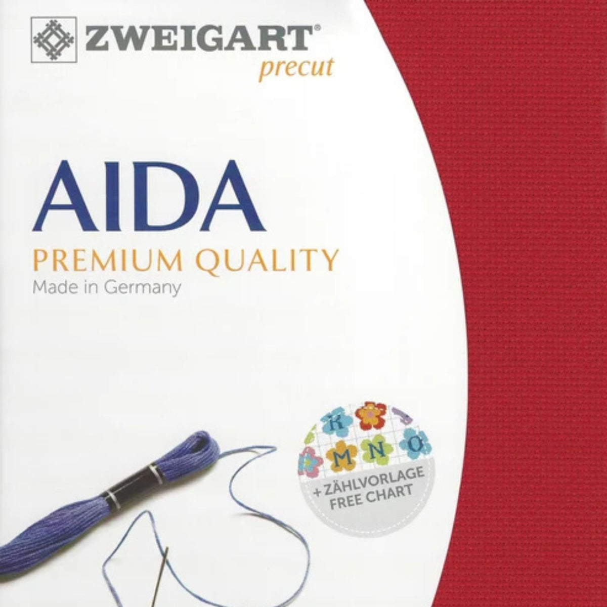 Zweigart 14-count Aida cloth in Christmas Red (954), 100% cotton cross stitch fabric, 48 × 53 cm precut