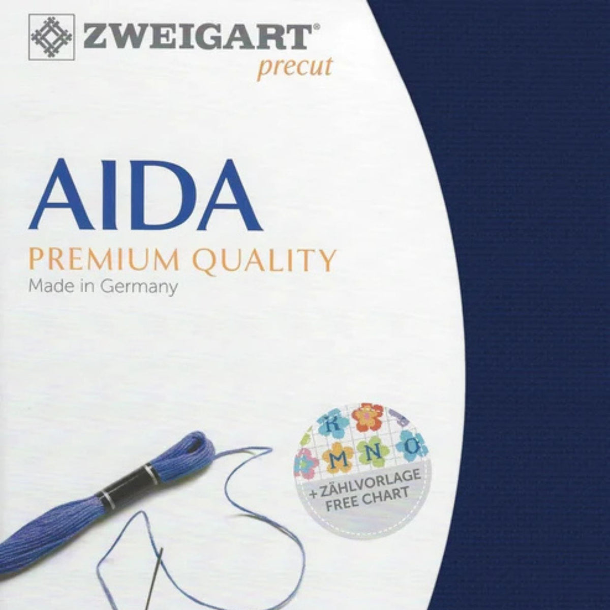 Zweigart 14-count Aida cloth in Deep Royal (blue) (567), 100% cotton cross stitch fabric, 48 × 53 cm precut