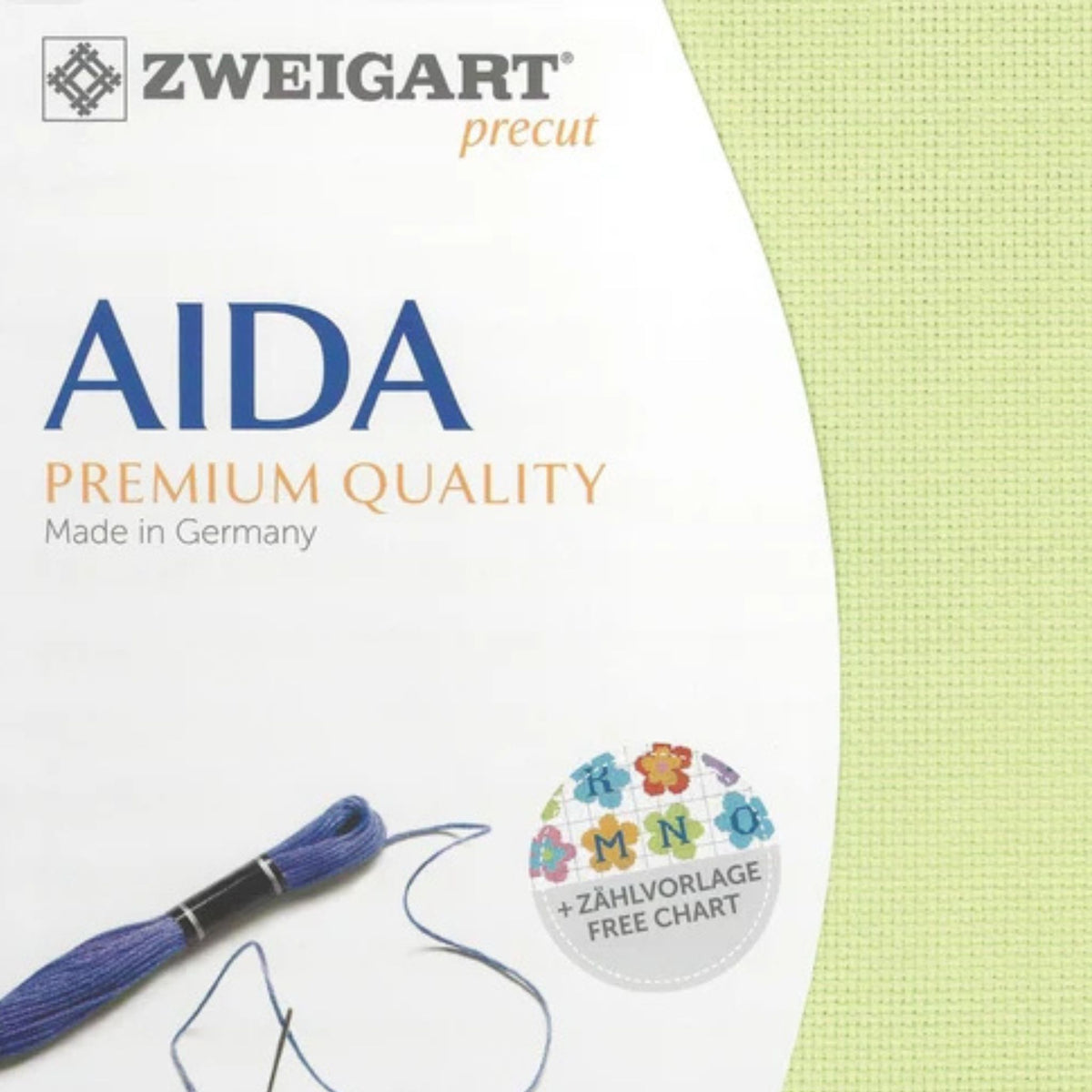 Zweigart 14-count Aida cloth in Lime (light green) (6122), 100% cotton cross stitch fabric, 48 × 53 cm precut