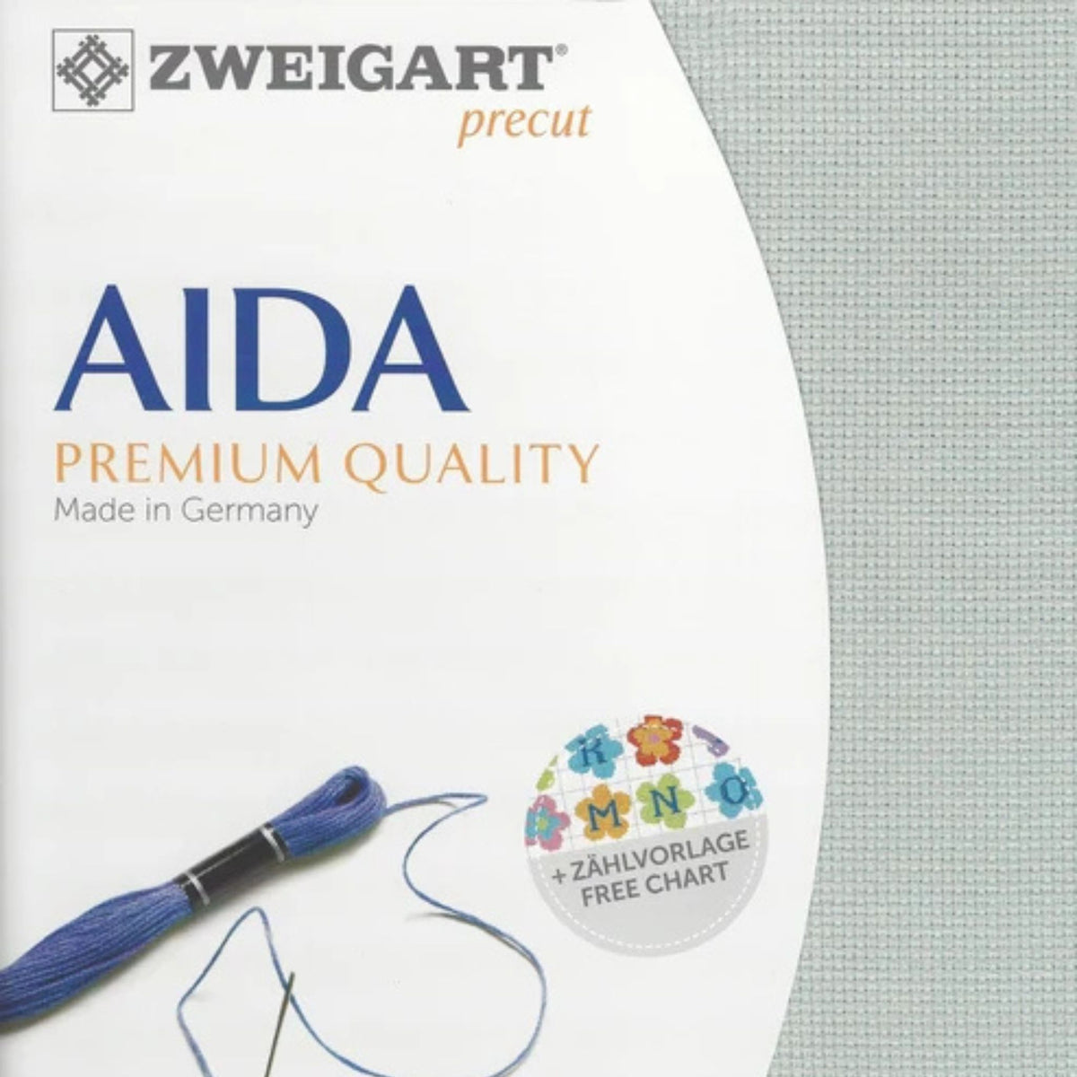 Zweigart 14-count Aida cloth in Misty Grey (718), 100% cotton cross stitch fabric, 48 × 53 cm precut