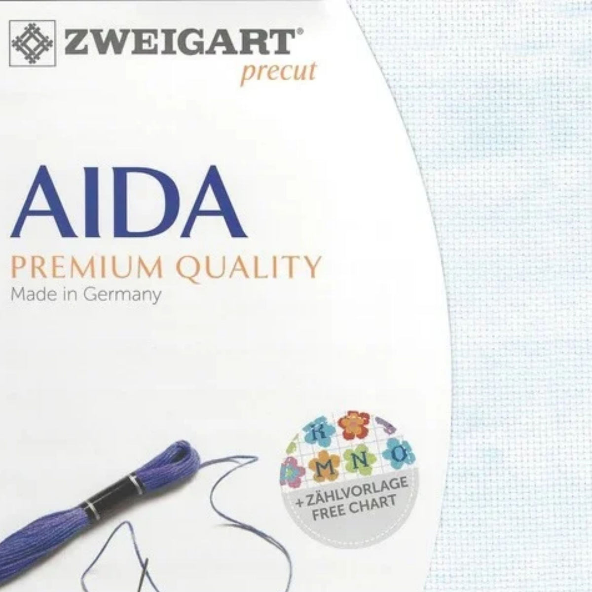 Zweigart 14-count Aida cloth in Sky Blue - Vintage (5139), 100% cotton cross stitch fabric, 48 × 53 cm precut